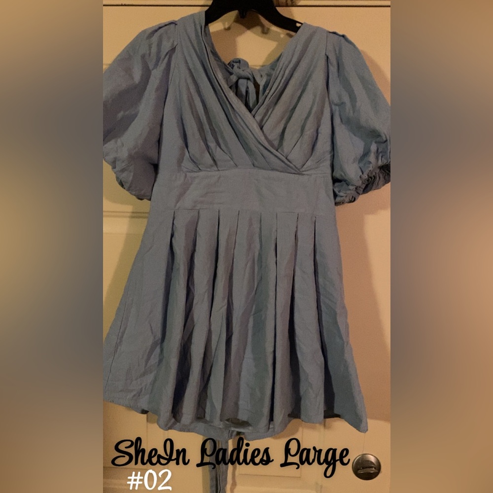 SHEIN Blue Puff Sleeve Mini Dress